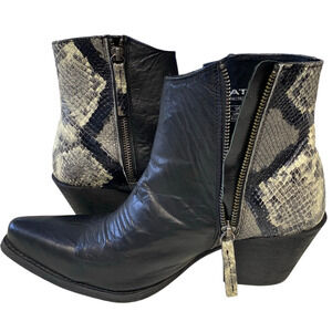 ARIAT "Carmelita" Ankle Snakeskin Booties, Black Leather Upper, 8B -Narrow, Zip